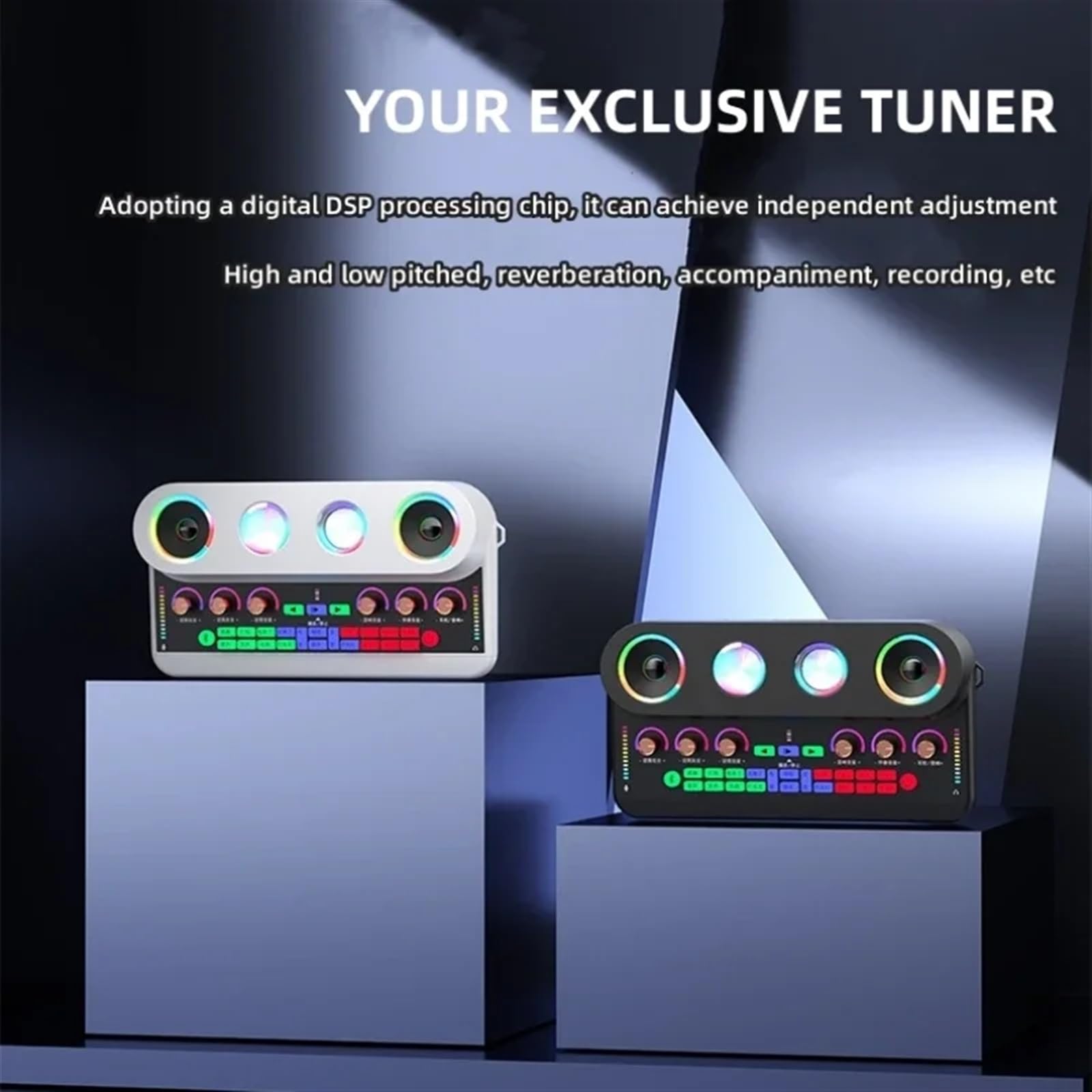Live Broadcast Sound Card Au-dio Integrated Machine Home KTV Device Colorful Change of Voice With Mic for Phone Artisti e Band(S20 White Package 2)