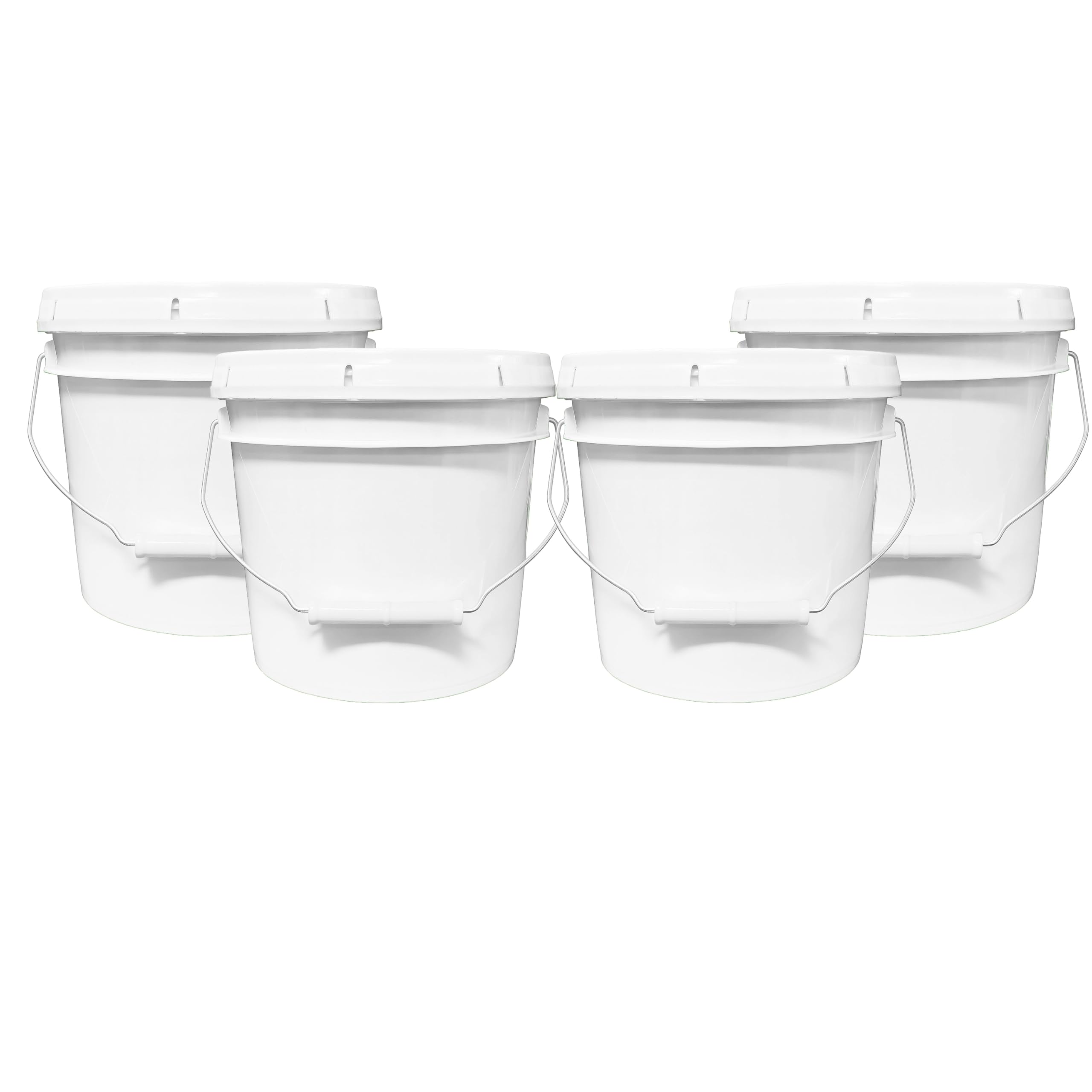 MKS Plastics White Small 1-Gallon Plastic Bucket with Airtight Lid, 4-Pack