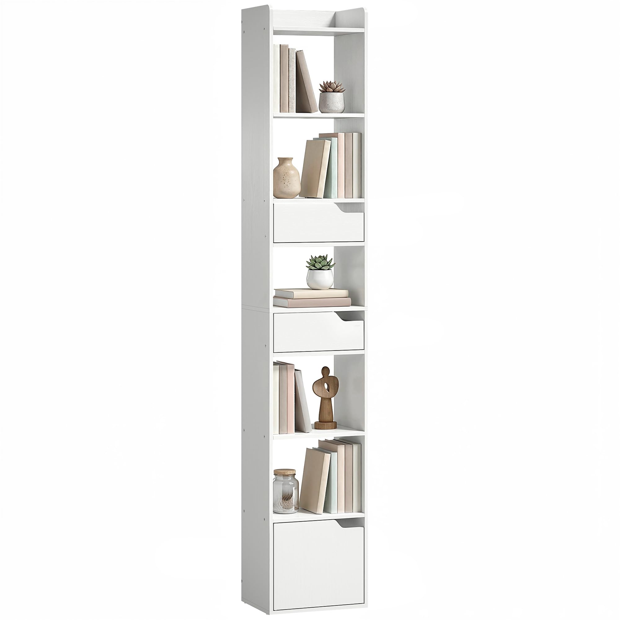 HOMCOM Bookcase with Drawers and Cabinet 5-Tier Anti-Tip White Wood Effect