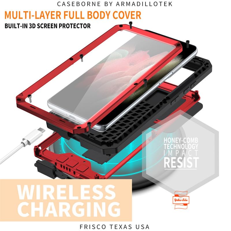 Coque Galaxy S22 Plus étanche avec protection d'écran intégrée et armure métallique rouge - 3