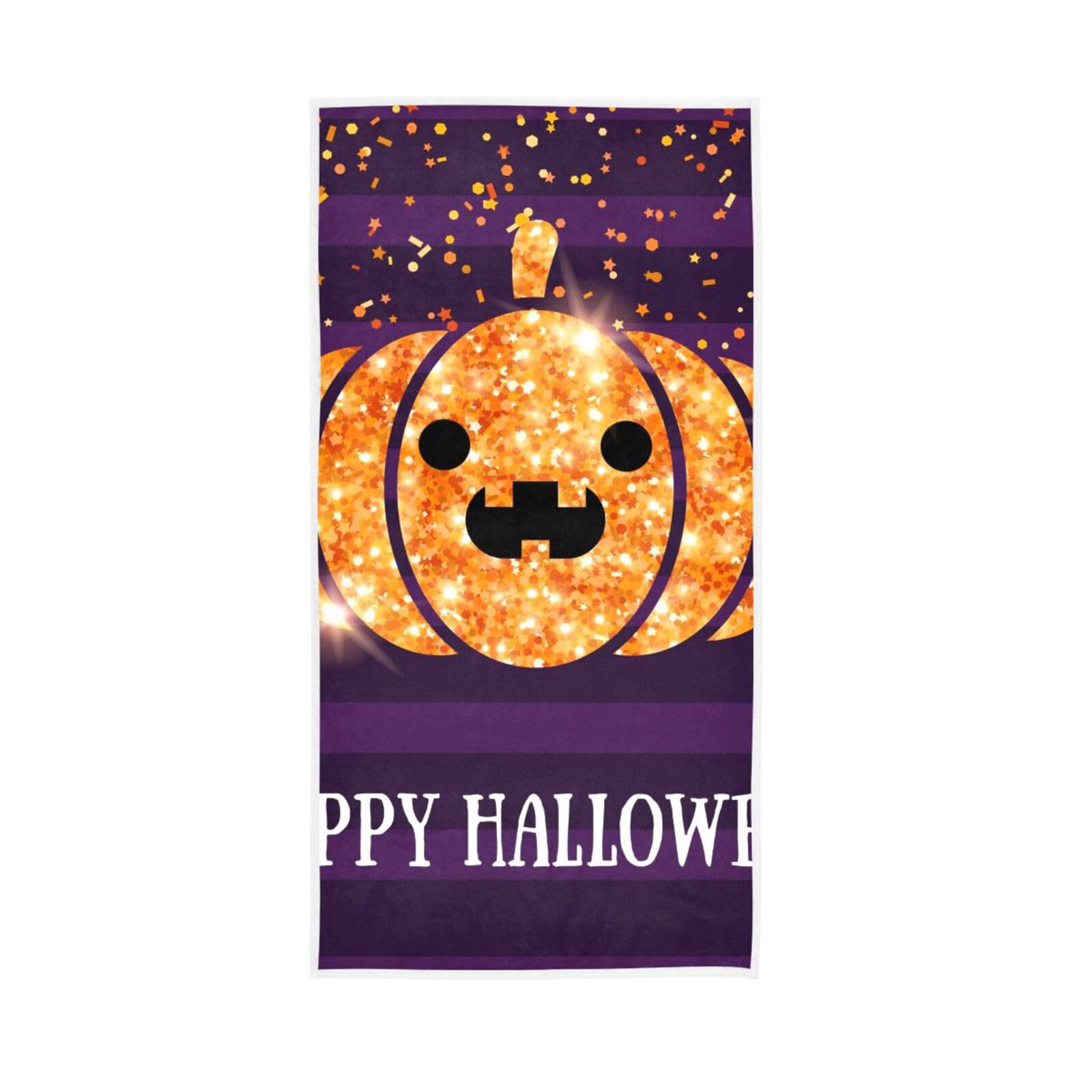 HUYGD Glitter Pumpkins Pueple Towels, 15 x 30 Inches Soft Hand Towel Spa Facial Towels Face Towels for Bathroom
