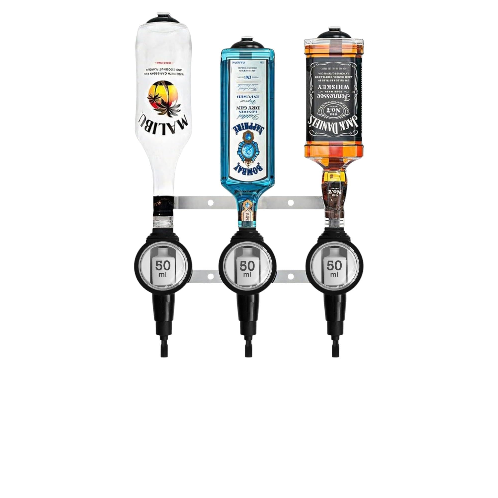 Chabrias Ltd 3 Bottle Professional 3 Wall Bar Rail And 50Ml Spirit Optics – Uk-Made Government-Stamped Liquor Dispenser Rail – Heavy-Duty All-Metal Wall-Mounted Bar Optics System