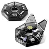 Deke Home - Small Weekly Pill Organizer (2 Pack), Round Pill Dispenser for Travel, Mini Pill Organizer, Compact Medicine Holder, Pill Sorters 7 Days, Portable Vitamin Container, BPA Free (Food Grade)