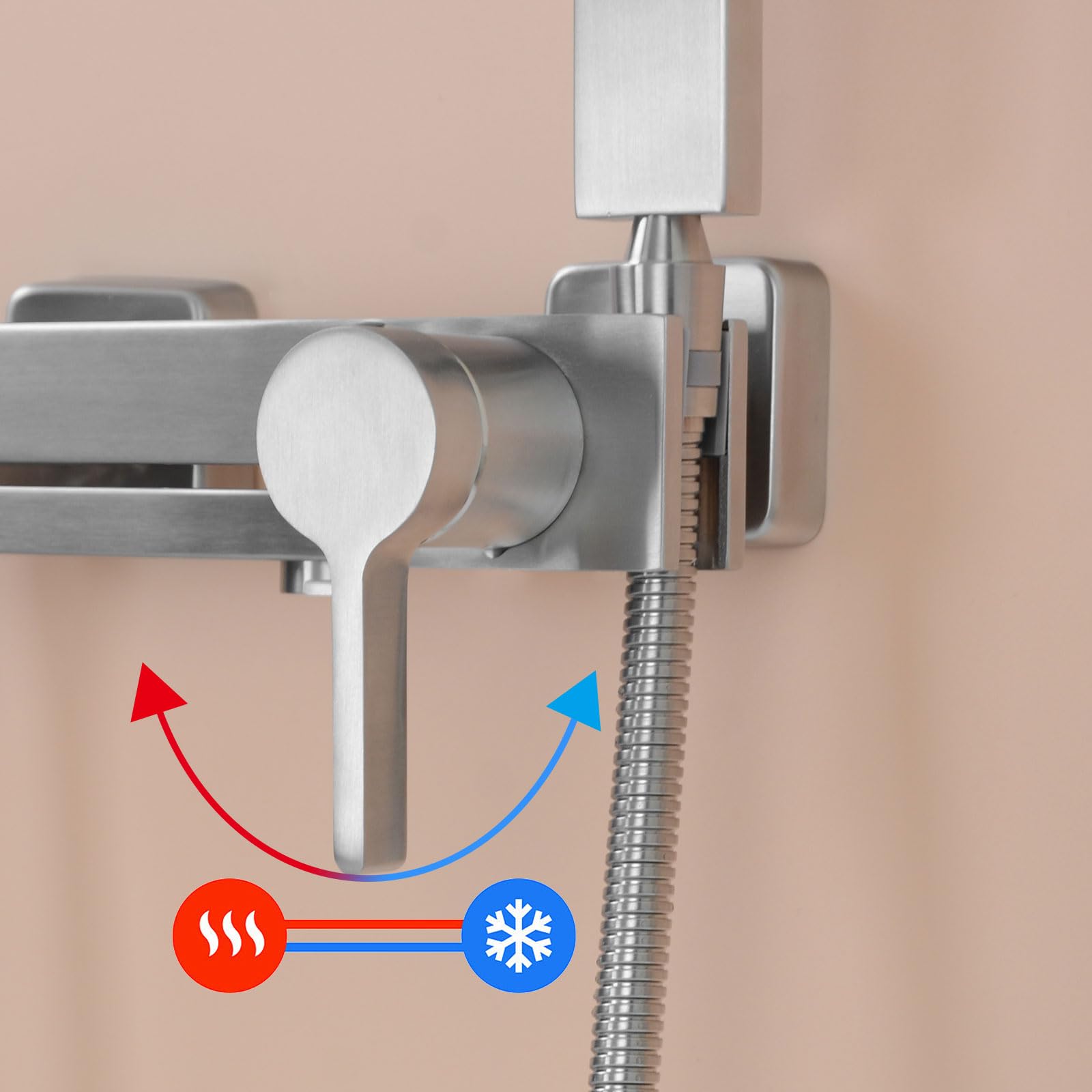 PHASAT Rubinetti per Vasca con Doccetta, Miscelatore per Doccia per Bagno, Rubinetto a Parete Bagno Bocca girevole a 90 °, Nichel Spazzolato PTBL17E