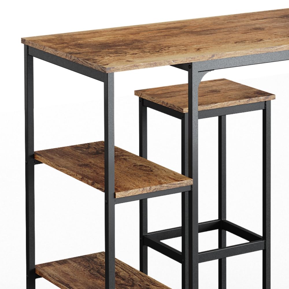 Vicco Set de Table de Bar Fyrk, Bois Antique, 120x50cm avec étagères et 2 tabourets de Bar, Convient aux comptoirs et Plans de Cuisine, empilable pour Le Rangement