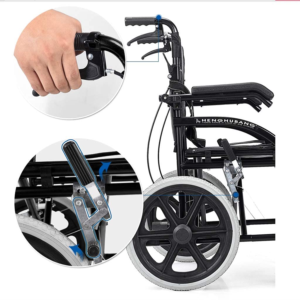 Sillas de Ruedas Plegables Ligeras Plegables con 4 Frenos reposabrazos abatibles a Prueba de pinchazos Silla de Viaje de tránsito portátil propulsada