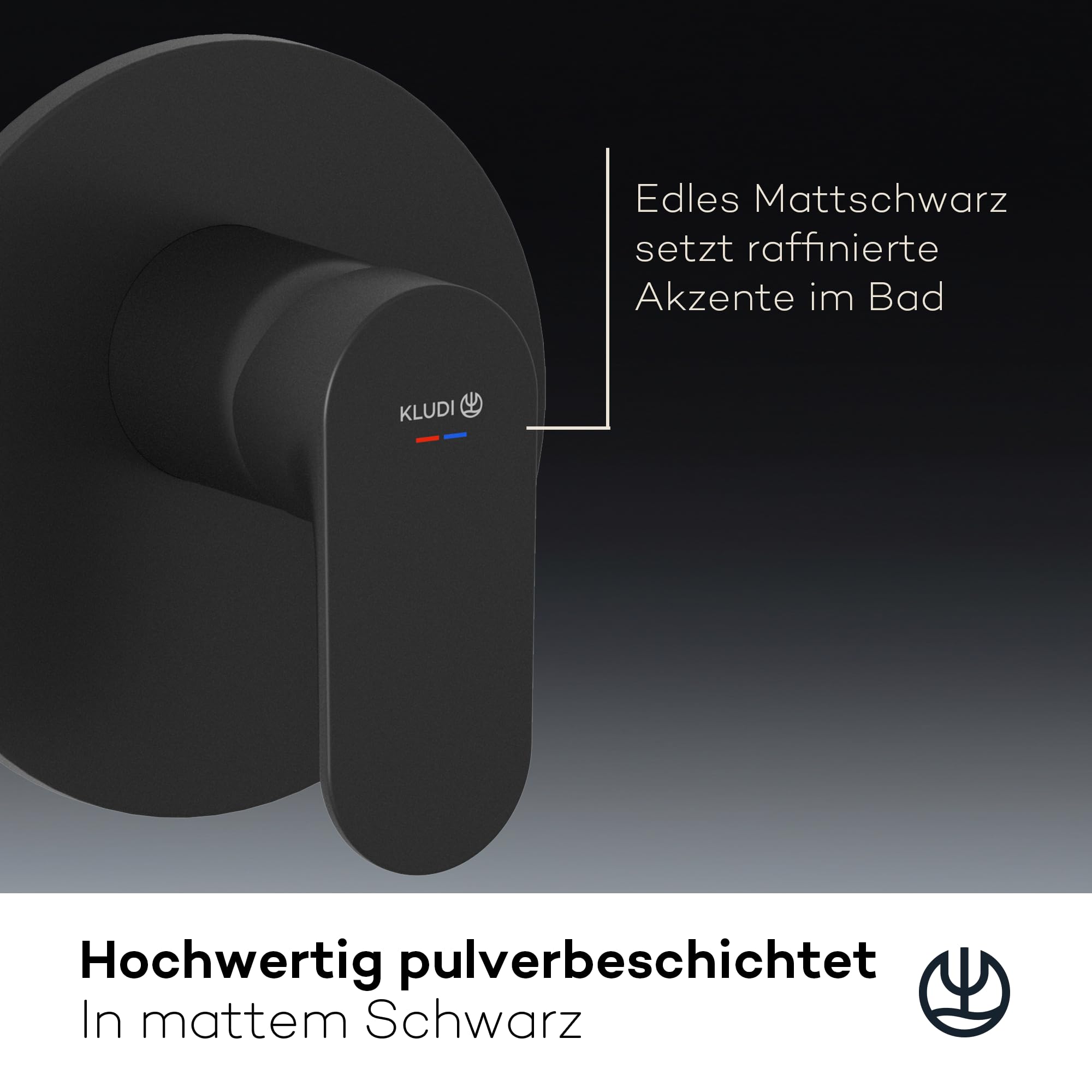 KLUDI -X1 podtynkowa armatura prysznicowa z ogranicznikiem ciepłej wody, bateria prysznicowa z wysokiej jakości ceramicznym wkładem do łazienki, czarna matowa, wymagane akcesoria KLUDI Slimbox (art.