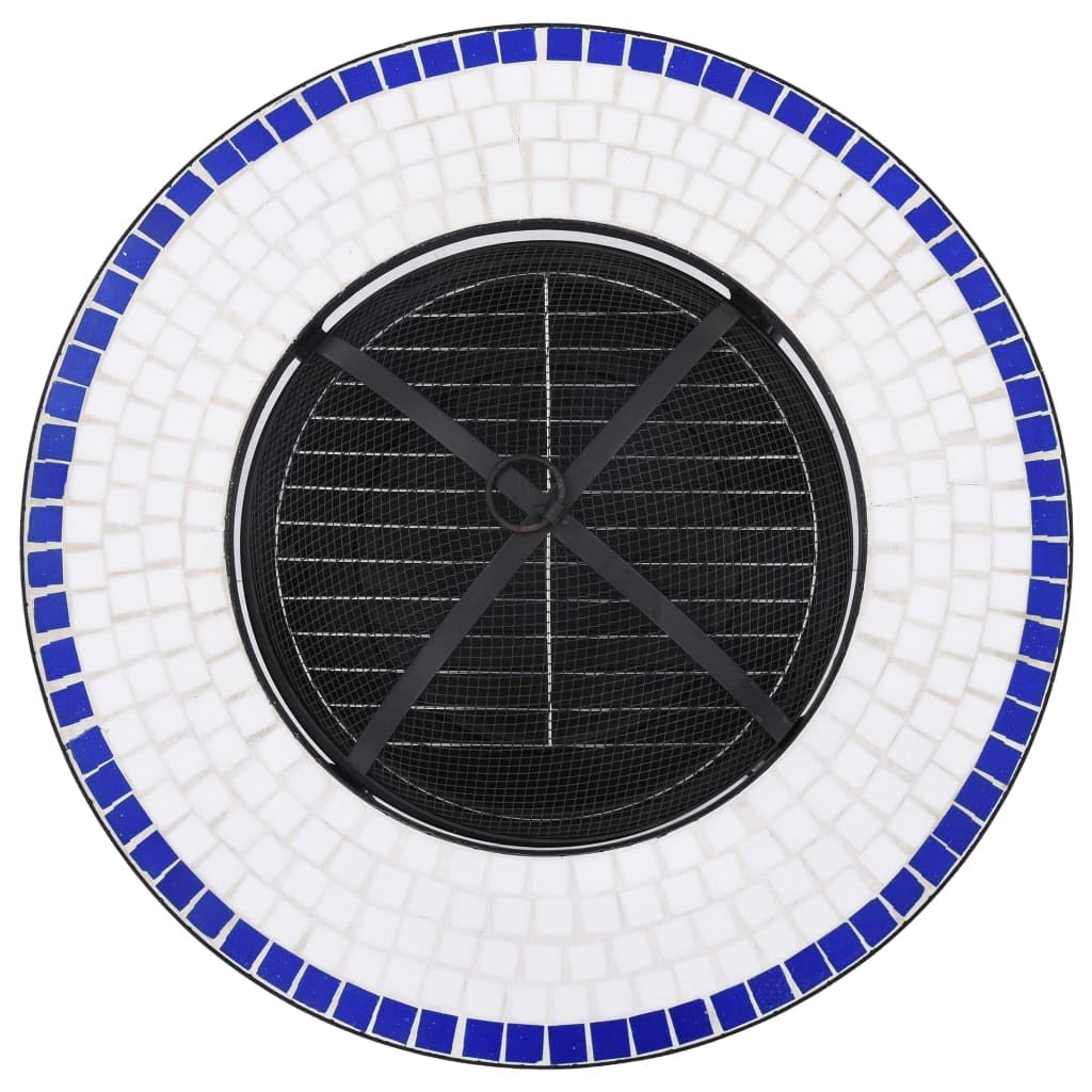 vidaXL Mesita de Jardín con Brasero Mesa de Exterior con Estufa de Candela Fuego Calentador Barbacoa Llamas Fuego Mosaico Cerámica Azul Blanco