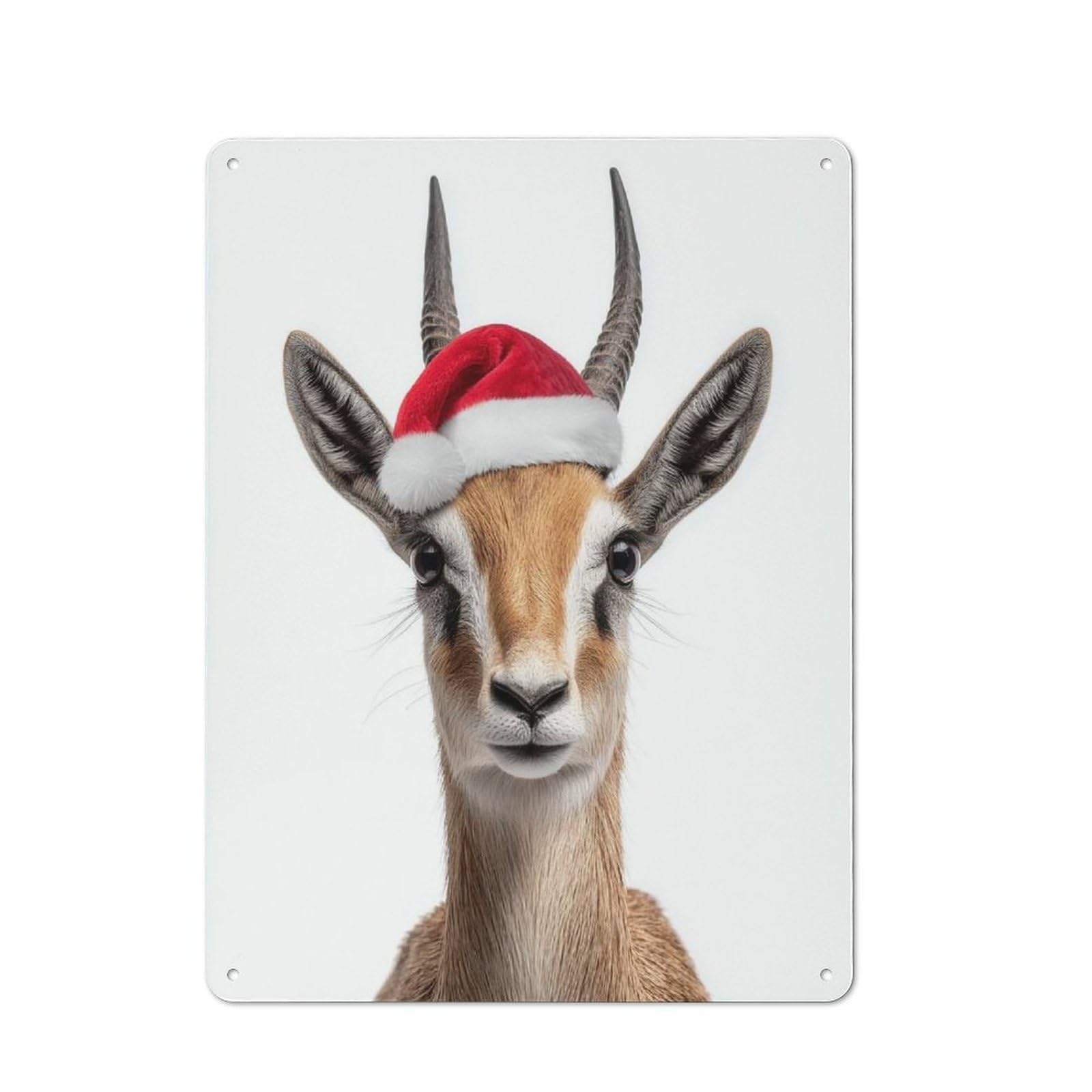 Junmoney Christmas Gazelle With Santa Hat For Café Or Restaurant, Vintage Metal Sign 40X30cm, For Vintage Wall Decor Fans, For Cafés, Pubs And Restaurants