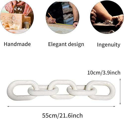 Miniatura 3 de Decoración de eslabones de cadena de madera, detalles de decoración de estantes, cadena de 5 eslabones, madera de pino bohemio, tallada, decoración