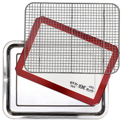 Stainless Steel Sheet Pan 15.5 x 11.5 inch Cooling Rack & Silicone Baking