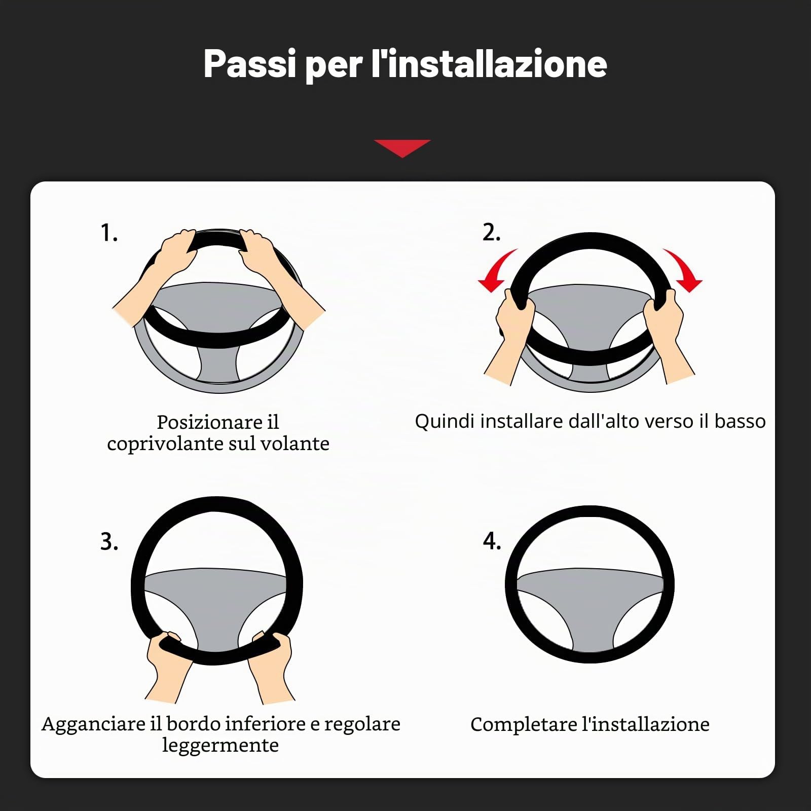 Ergocar Materiale in fibra di carbonio Coprivolante Antiscivolo Traspirante Stile Sportivo Accessori Auto Interno Copertura Volante per Forma D Coprivolante Diametro 15"（37.5-38cm）-Nero Ondulazione