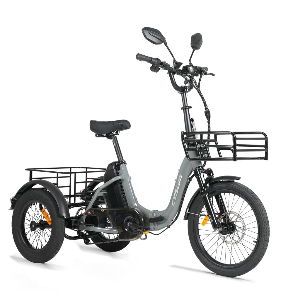 cysum AG1 Pro Triciclo Elettrico Per Adulti, 16 Pollici Pieghevole Bici Elettrica a tre ruote Per Uomo Donna, 48V 20 Ah Rimovibile Batteria, Coppia Di 80 Nm, Differenziale Di Velocità