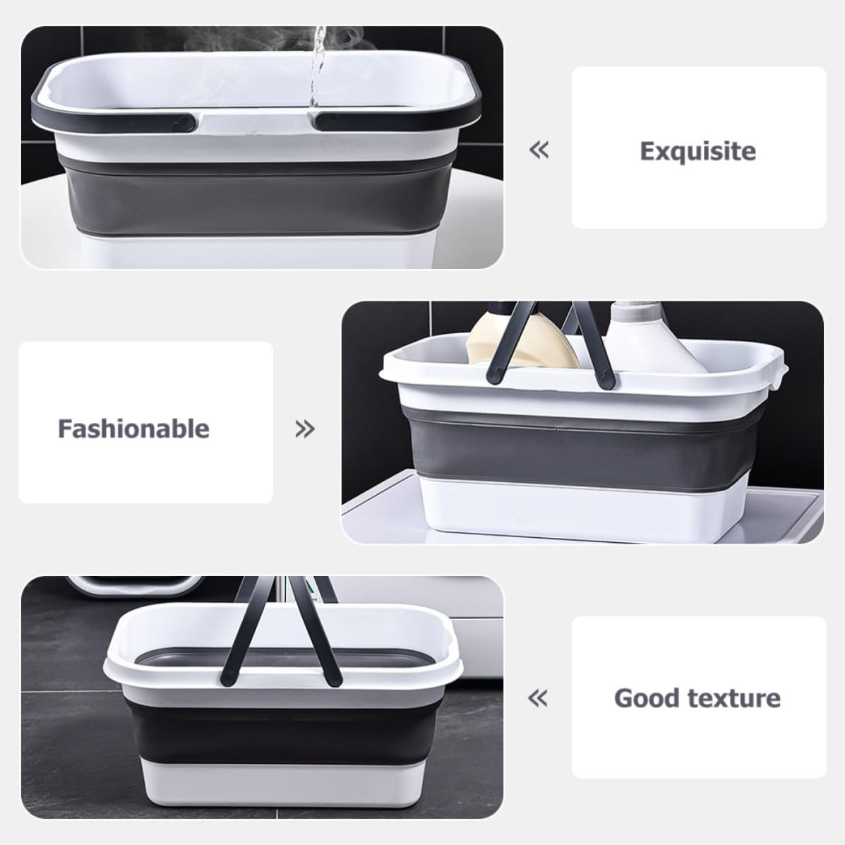 Cubo Plegable Portátil Balde Plegable de Plástico Negro para Fregona de 15l con Asa Adecuado para Camping y Uso Doméstico