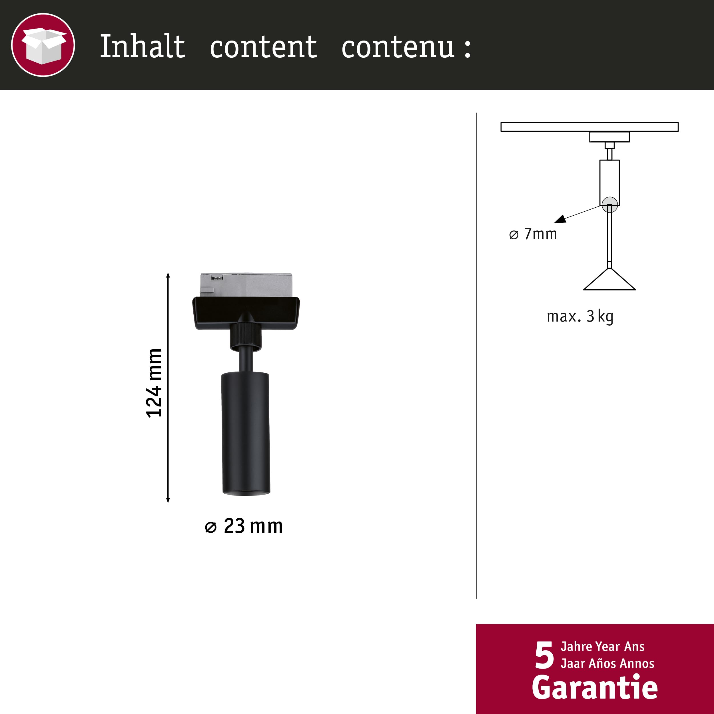 Paulmann 96914 Adaptateur de suspension URail Universal, max. 50 W, 230 V, noir mat, système de rail URail