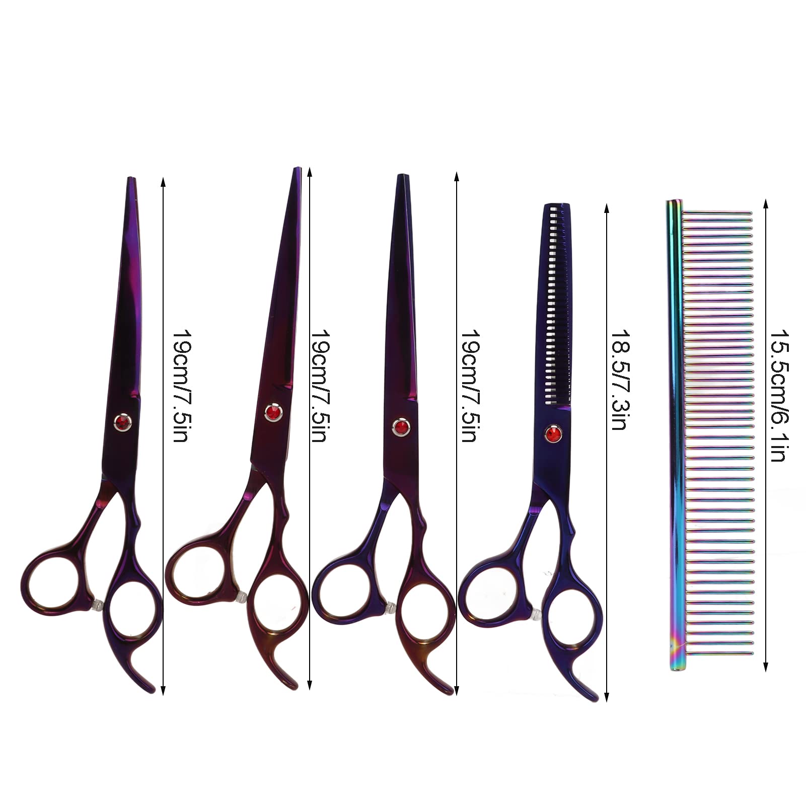 Zerodis Set de Tijeras de Peluquería para Mascotas, Kit de Aseo para Mascotas con 4 Tijeras y Peine de 19,05 Cm, for Recorte de Pelo y Desenredado de Pequeñas