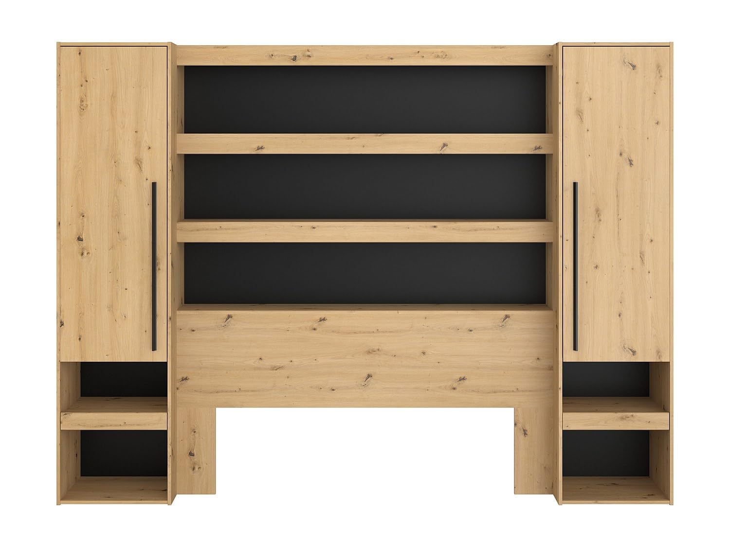 Vente-​unique - Testiera con portaoggetti - Ponte letto con scomparti e LED - L269 cm - Colori: le e nero - VARLY