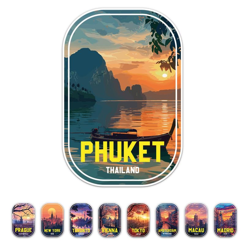 Sunrise Thailand Phuket City Sticker - Waterproof Durable Adhesive UV-Resistant Vinyl Decal for Car Bumper, Laptop, Water Bottle, Wall, and Window,
