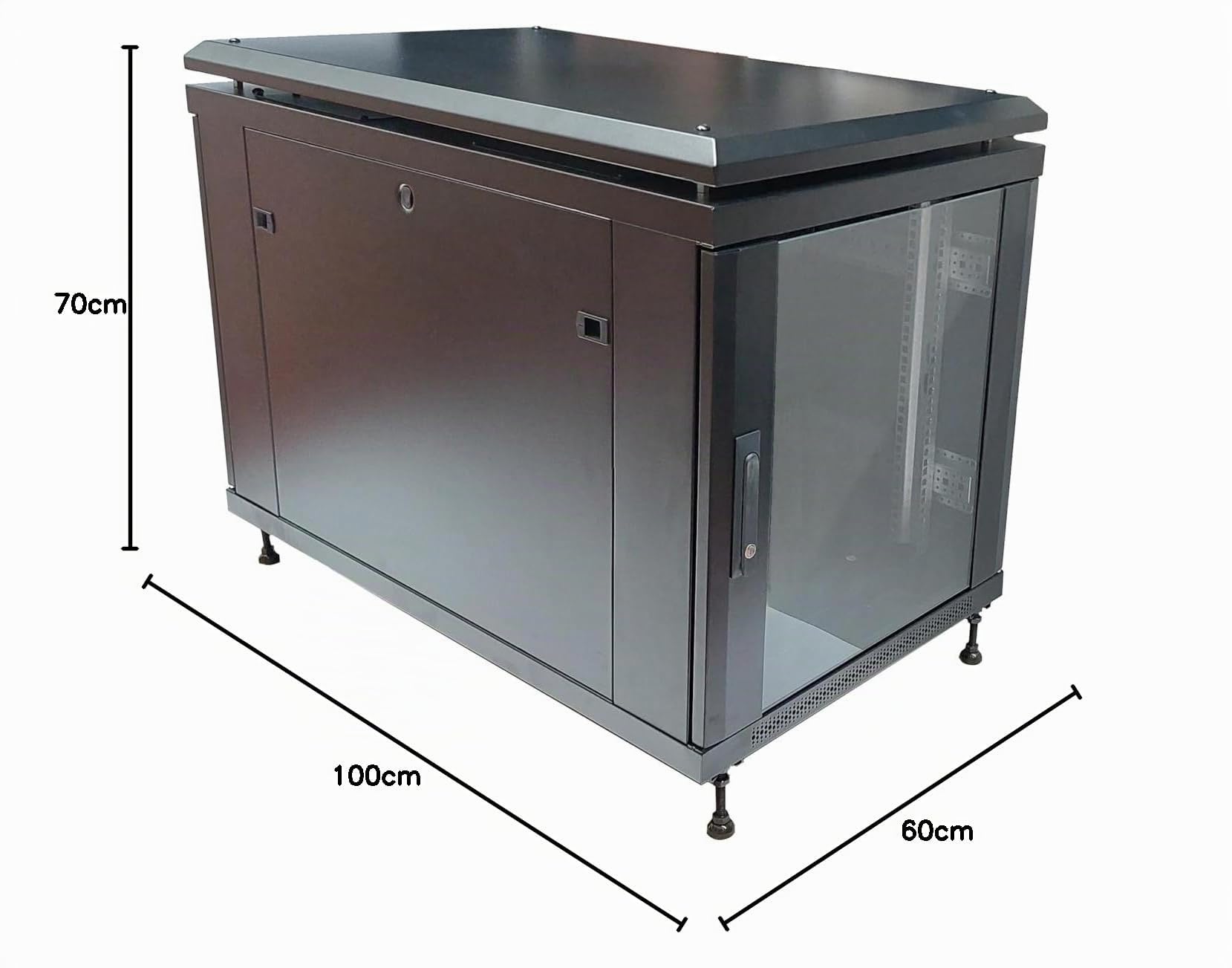 ARMADIO RACK 19" 12 UNITA' (A)700X (L)600 X PROFONDITA' 1000 MM. COLORE NERO PORTA VETRO