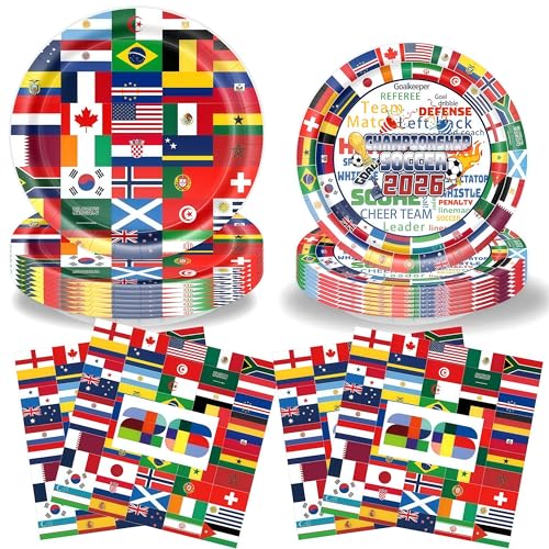 2026 World Soccer Cup Party Decorations 50Pcs Soccer Party Supplies Dinner Plates Dessert Plates Napkins for Sports Soccer Theme Birthday Party Favors (Style A)