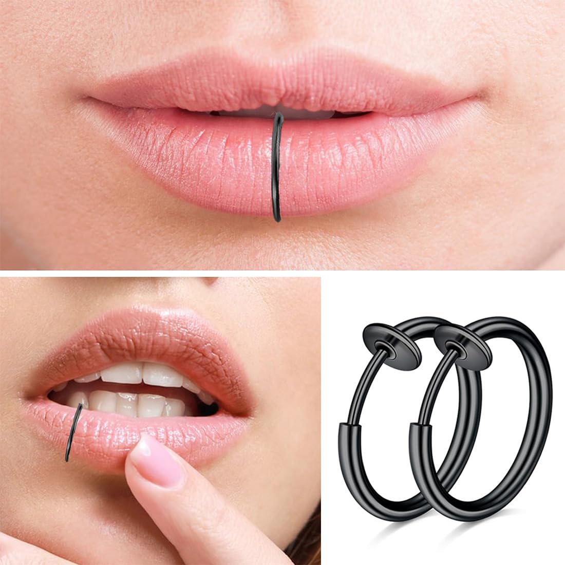 4 Paia di Orecchini Clip Magnetici in Acciaio Inossidabile Senza Buco per Uomo, Donna - Design da Uomo con Cerchi Piccoli per Orecchini Finti Non Piercing, Nero e argento