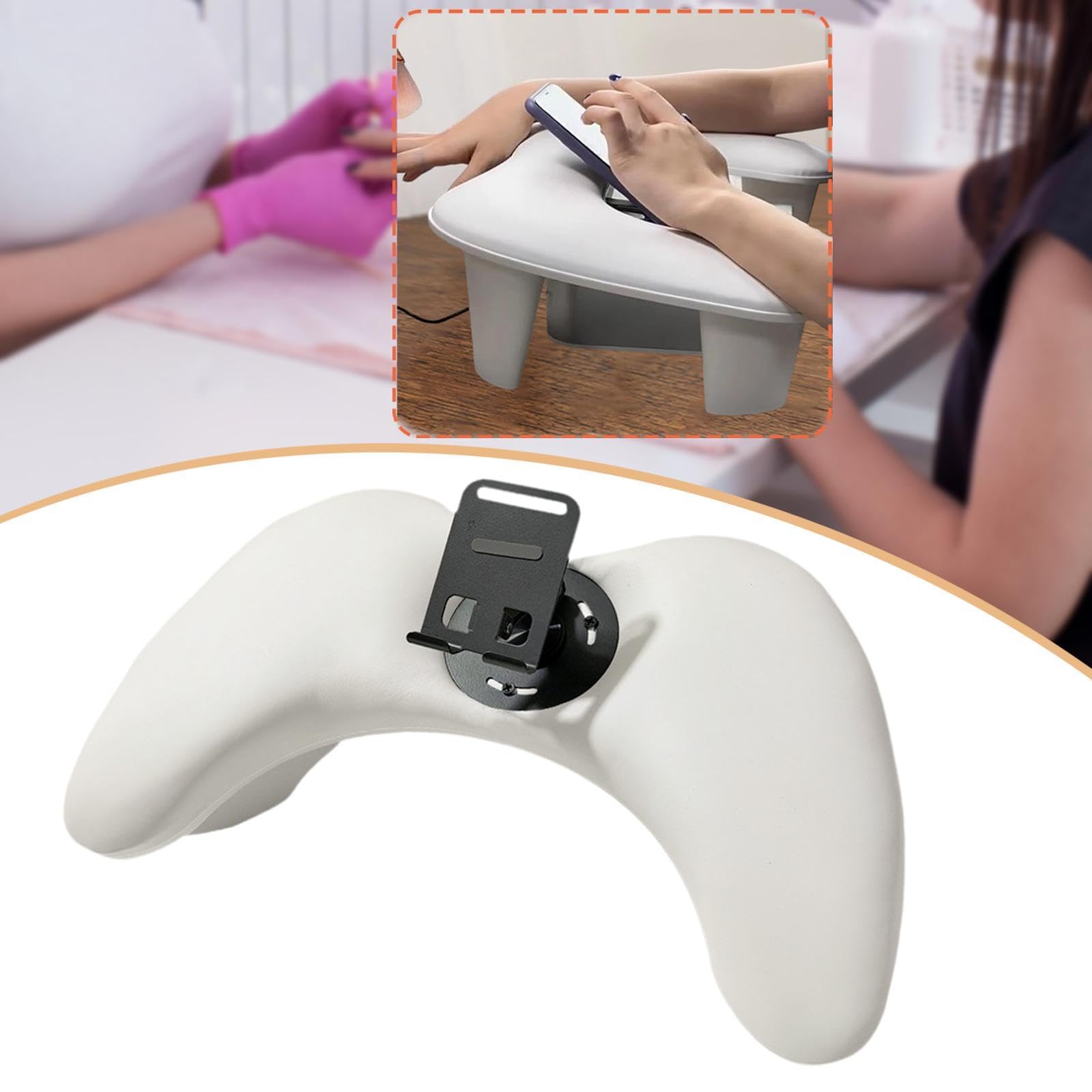Cuscino Poggiabraccio Unghie Manicure Porta Telefono Regolabile Pelle PU Supporto Smontabile Ergonomico Adatto per Professionale, Bianco