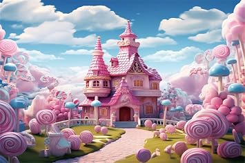 Pink Fantasy Castle Backdrop 5x3FT Candy Land Sweet Candy House Photography Backdrop Baby Shower Kids Birthday Background Kids Artistic Portrait Photo Studio Props