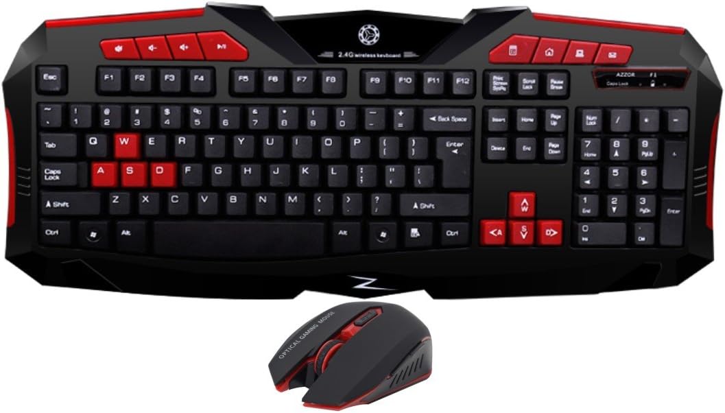 ExtraFind F1 Wireless Gaming Keyboard and Mouse Combo Set with Optical Waterproof Keyboard and Wireless Mouse for Mac PC Laptop (Red)