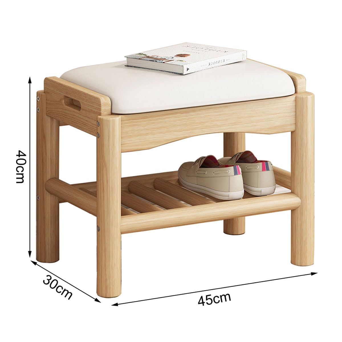 Banco Zapatero con Asiento Madera Blanca, 45x30x40 cm para 4 Pares