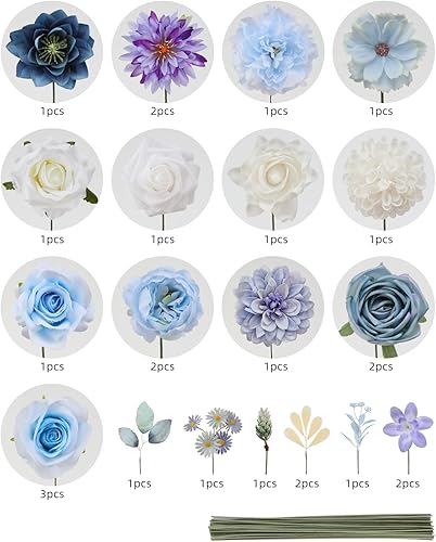 Miniatura 7 de Combinación de flores artificiales, mezcla de flores de seda, peonías, dalias con tallos para ramos de novia de boda, baby shower, centros de mesa,