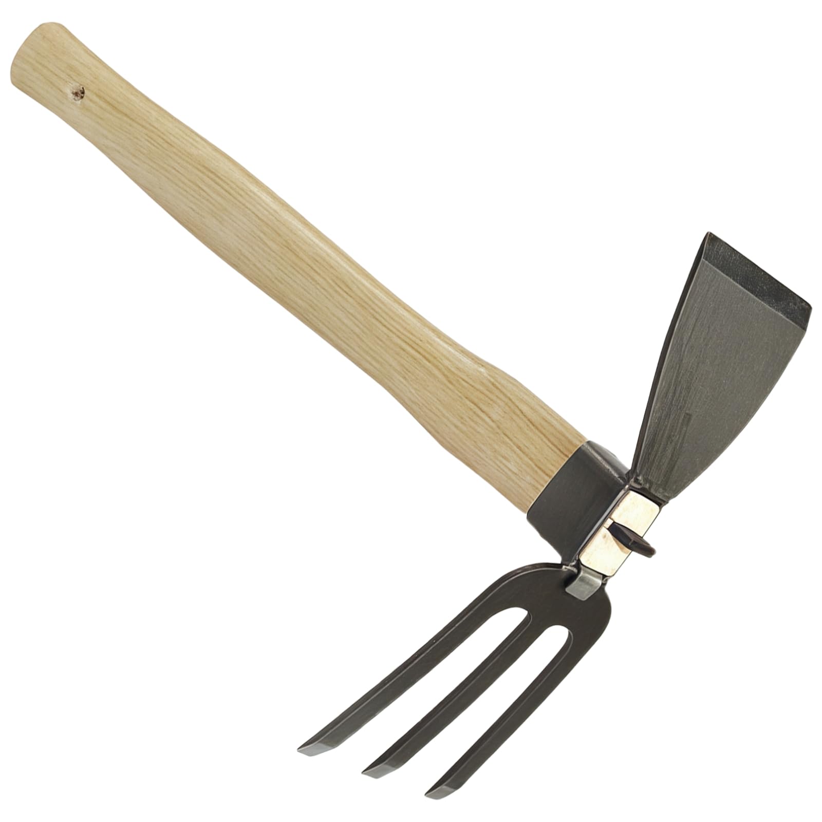 Zappa da giardino 2 in 1 per diserbo, manico lungo con denti in acciaio al carbonio, manico ergonomico in legno, strumento da giardino per allentare il terreno, aratura, rastrellare e diserbare