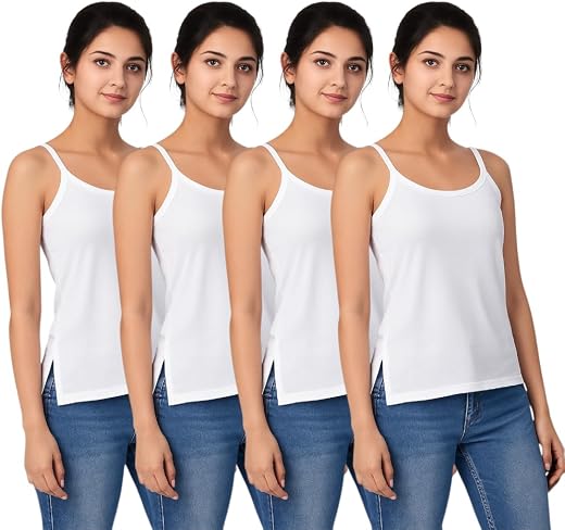 Nyora Girls Cotton Camisole Pack of 4 | Soft Breathable Innerwear for 15-18 Year Teen Girls | Everyday Wear Spaghetti Slip...