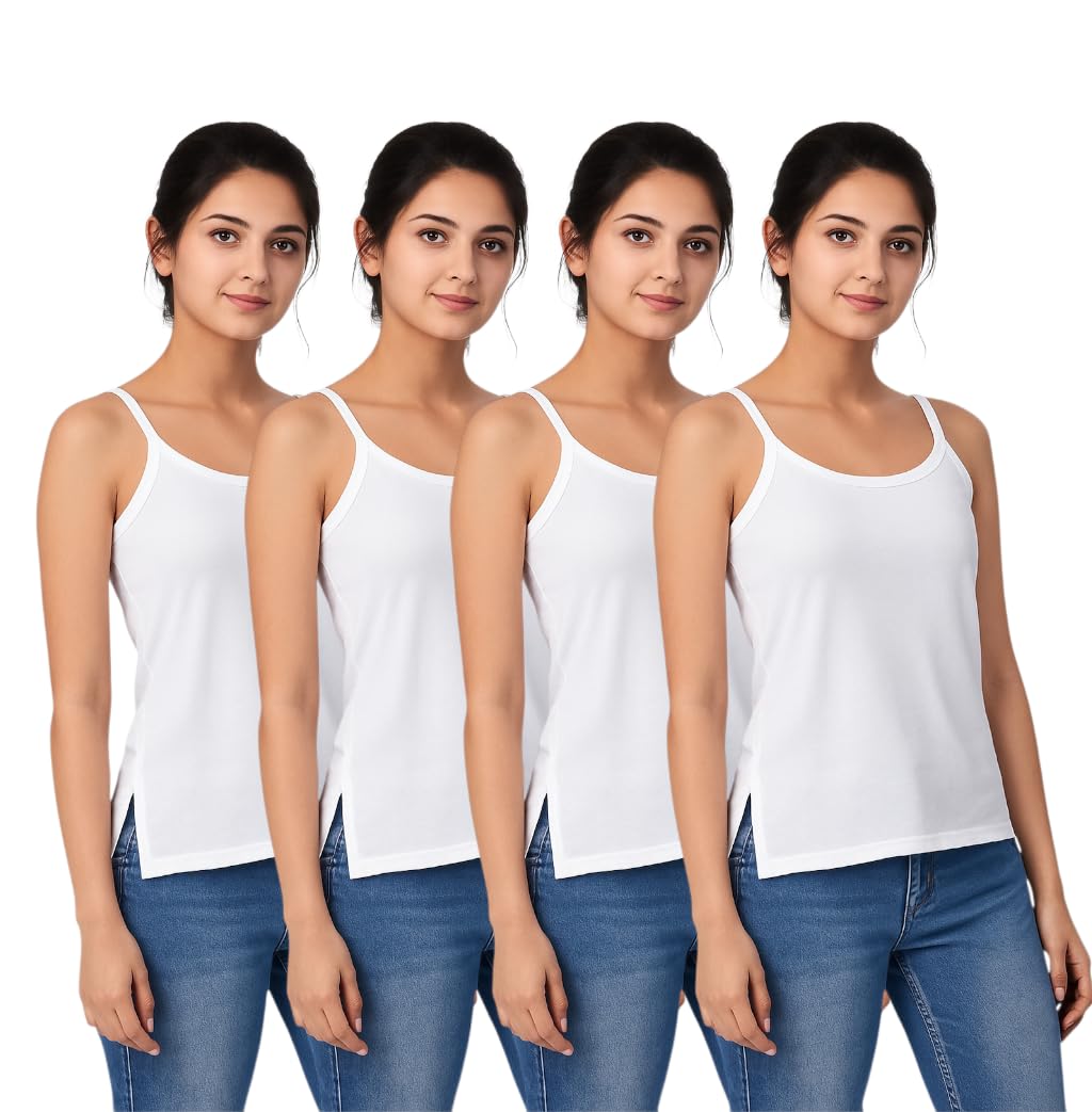Nyora Girls Cotton Camisole Pack of 4 | Soft Breathable Innerwear for 15-18 Year Teen Girls | Everyday Wear Spaghetti Slip...