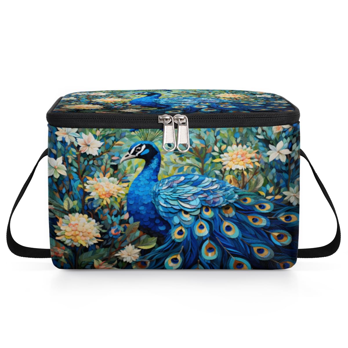 GzLeyigou Beautiful Peacock Lunch Bags for Women Men 9 Cans, Hot & Cold Food Delivery Bag Insulated Grocery Bag Insulated Lunch Box Peacock Flower Cooler Bag for Office Work Picnic Beach
