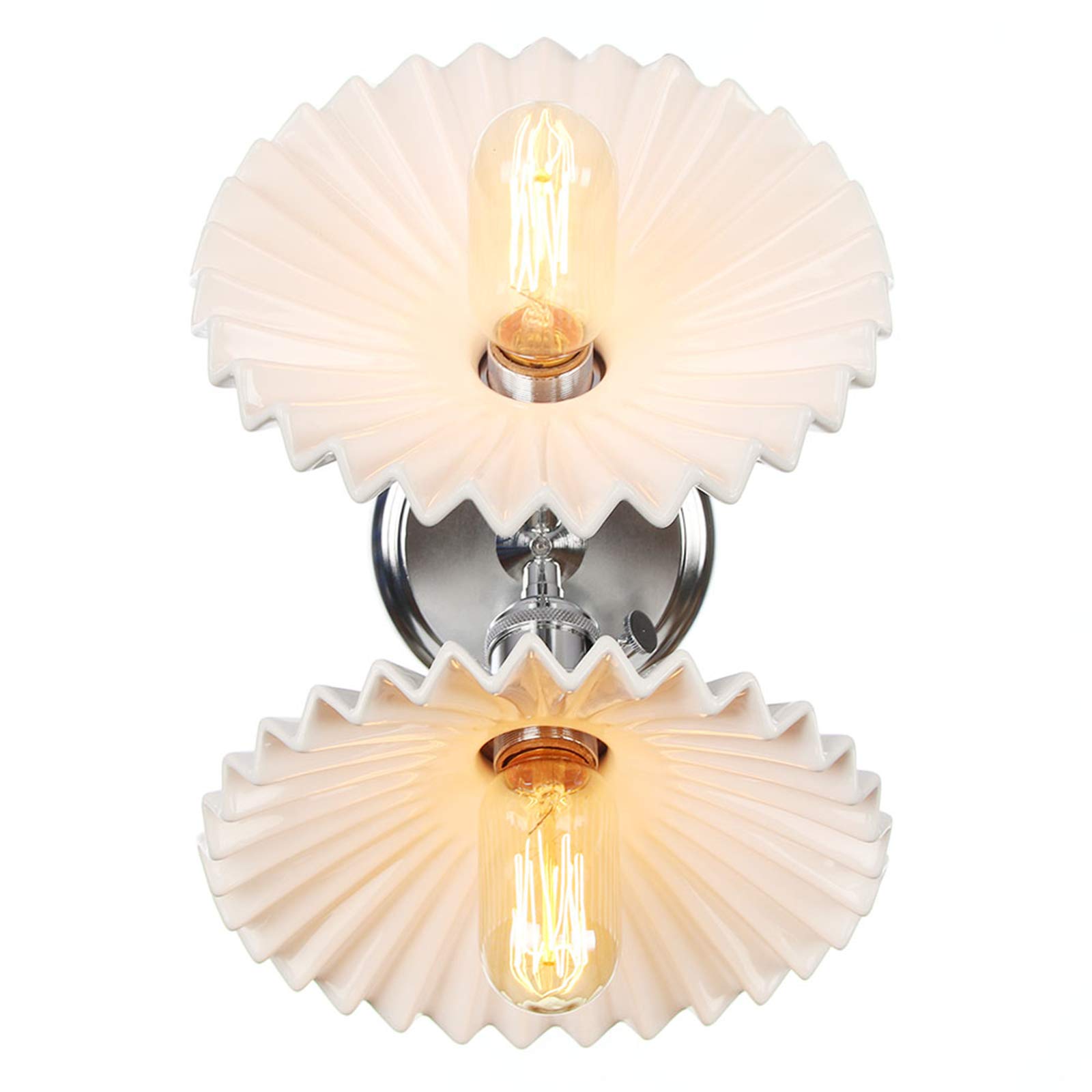Lámparas de pared de 2 luces, pantalla de cerámica blanca, iluminación de pared de metal con interruptor, apliques de pared nórdicos para dormitorio y baño,Cromo
