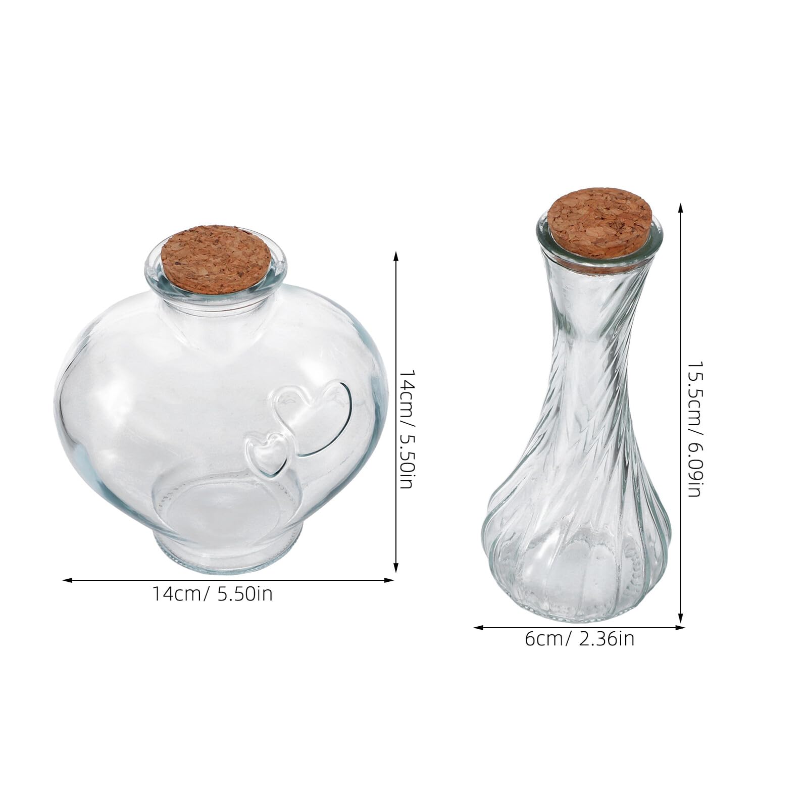 3 Stück Glasflaschen mit Korken Herzform und Kleines Fläschchen aus Glas für Sandzeremonie Hochzeit Deko Erinnerungsbehälter