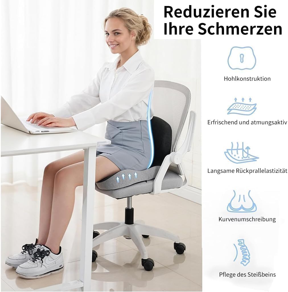 HoldOneLight Cojín ortopédico con respaldo [apoyo lateral y comodidad] Cojín de asiento para silla de oficina y coche - Ergonómico, cojín de asiento