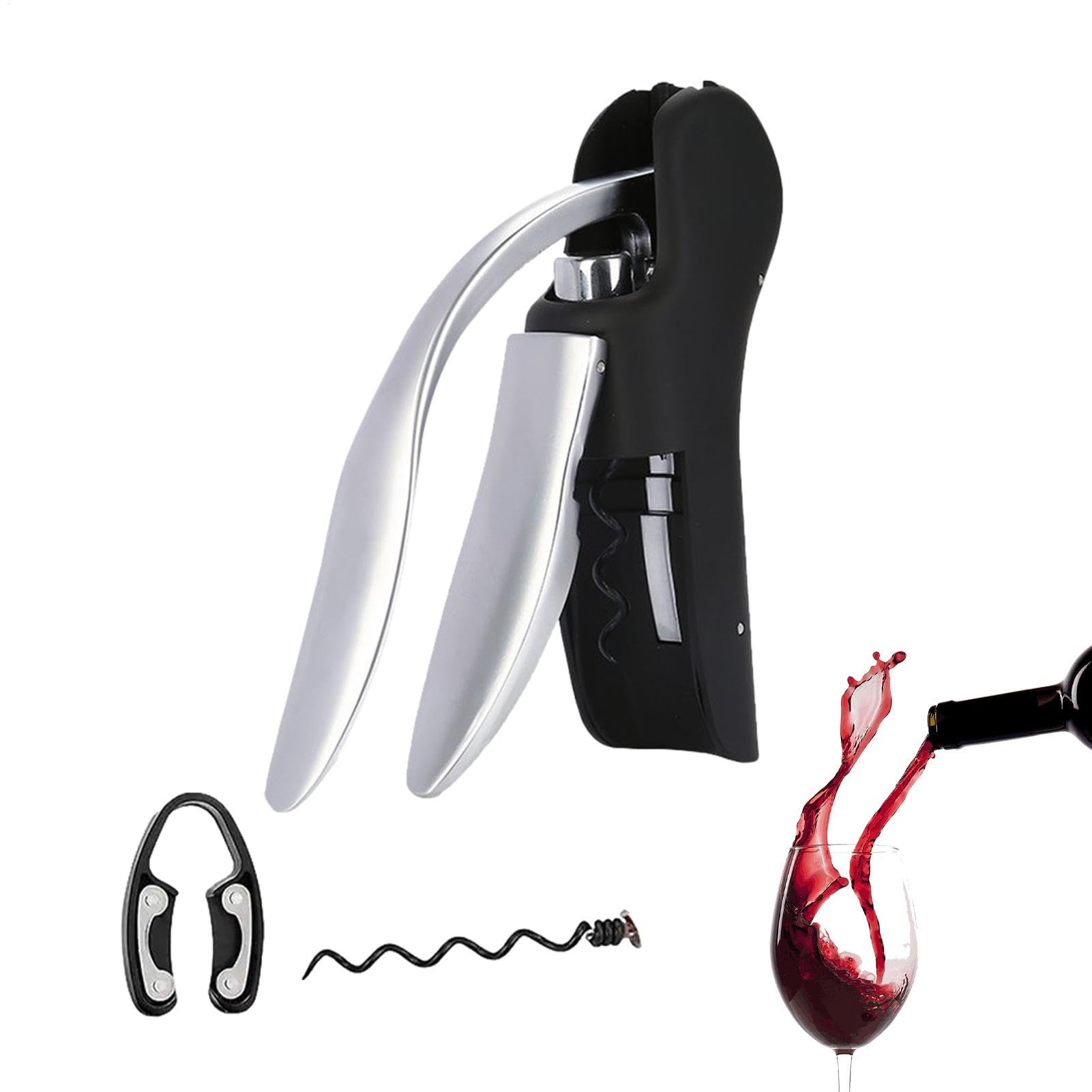 Tire-bouchon vertical compact à levier pour bouteilles de vin avec sa vrille de rechange anti-adhésive