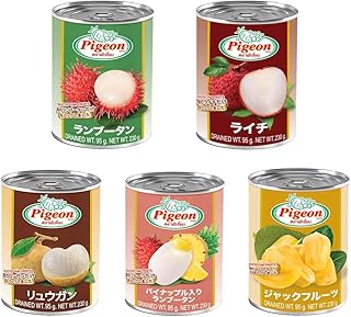 Amazon | 「ピジョン」タイフルーツ缶詰5種類セット 230g『ランブータン・ライチ ロンガン・ジャックフルーツ・パイナップル入りランブータン』5点 "Pigeon Brand" Trial set Canned Fruit in syrup 230G 5varients,(Rambutan, Lychee, Longan, JackFruit, Rambutan stuffed with pineapple) | ノーブランド品 | フルーツの缶詰・瓶詰 通販