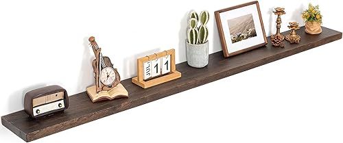 Miniatura 37 de Estantes flotantes para decoración de pared, estantes flotantes rústicos de madera maciza de olmo con borde vivo, estantes de pared con soporte