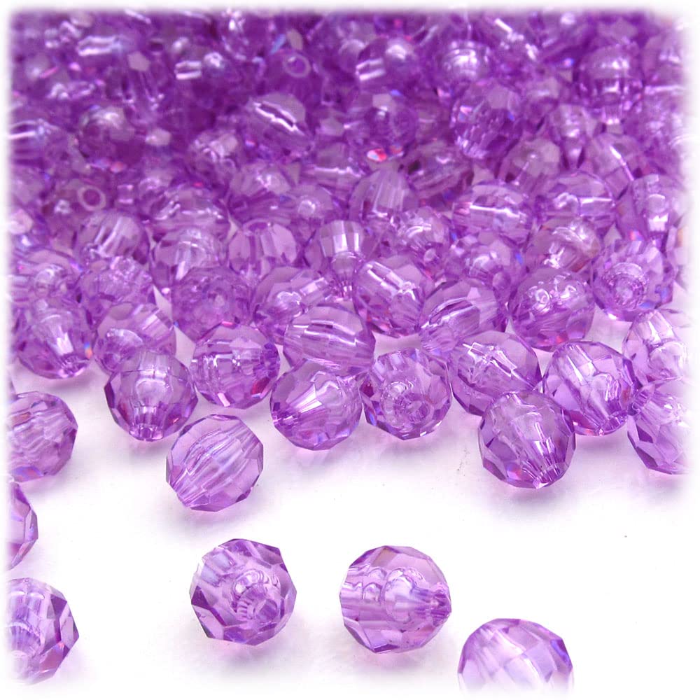 The Crafts Outlet 200pc Faceted Plastic Transparent Beads Round 6mm Lavender Purple Beads