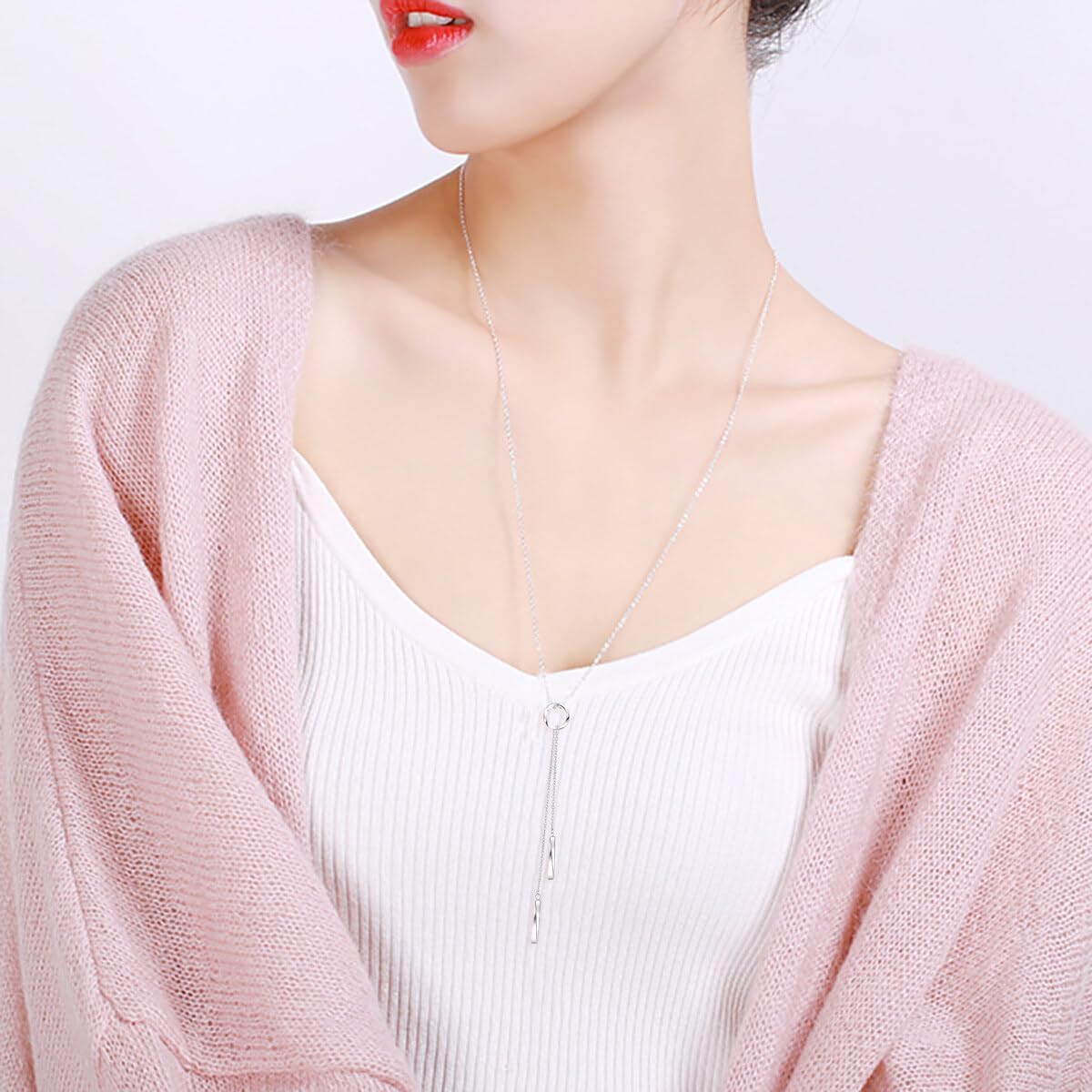 925 Sterling Silver Y Necklaces for Women Lariat Tassel Pendant Minimalist Jewelry Gift for Girls Mom Daughter