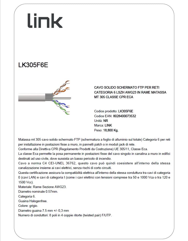 Câble FTP Catégorie 6 LSZH cuivre 305m gris anti-interférence pour maison - 4