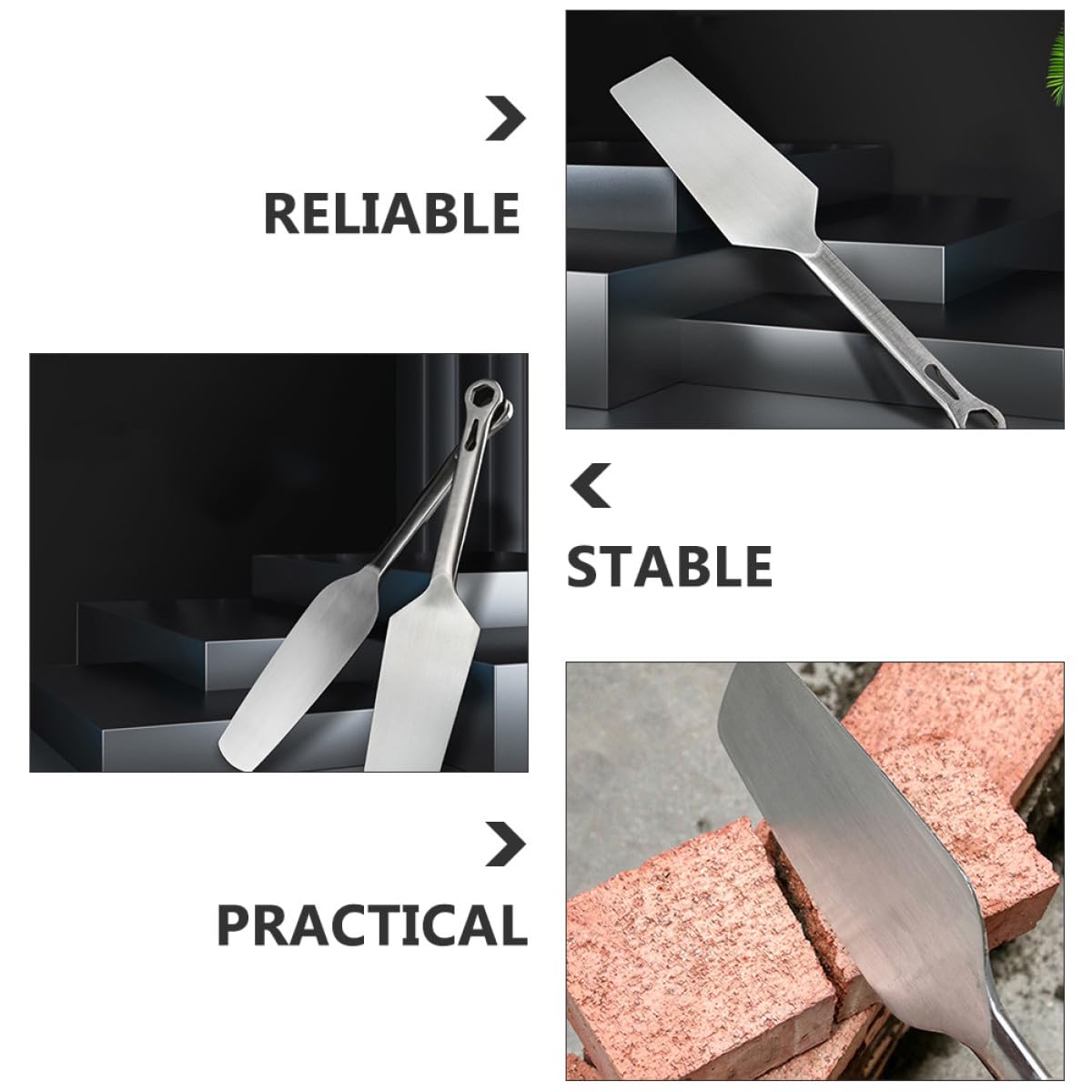 Uonlytech Paleta de Albañilería Multifuncional de Acero Inoxidable 3-8 Doble Cara Mango Redondo para Cortar Masilla y Trabajos de Construcción, Herramienta Manual Resistente