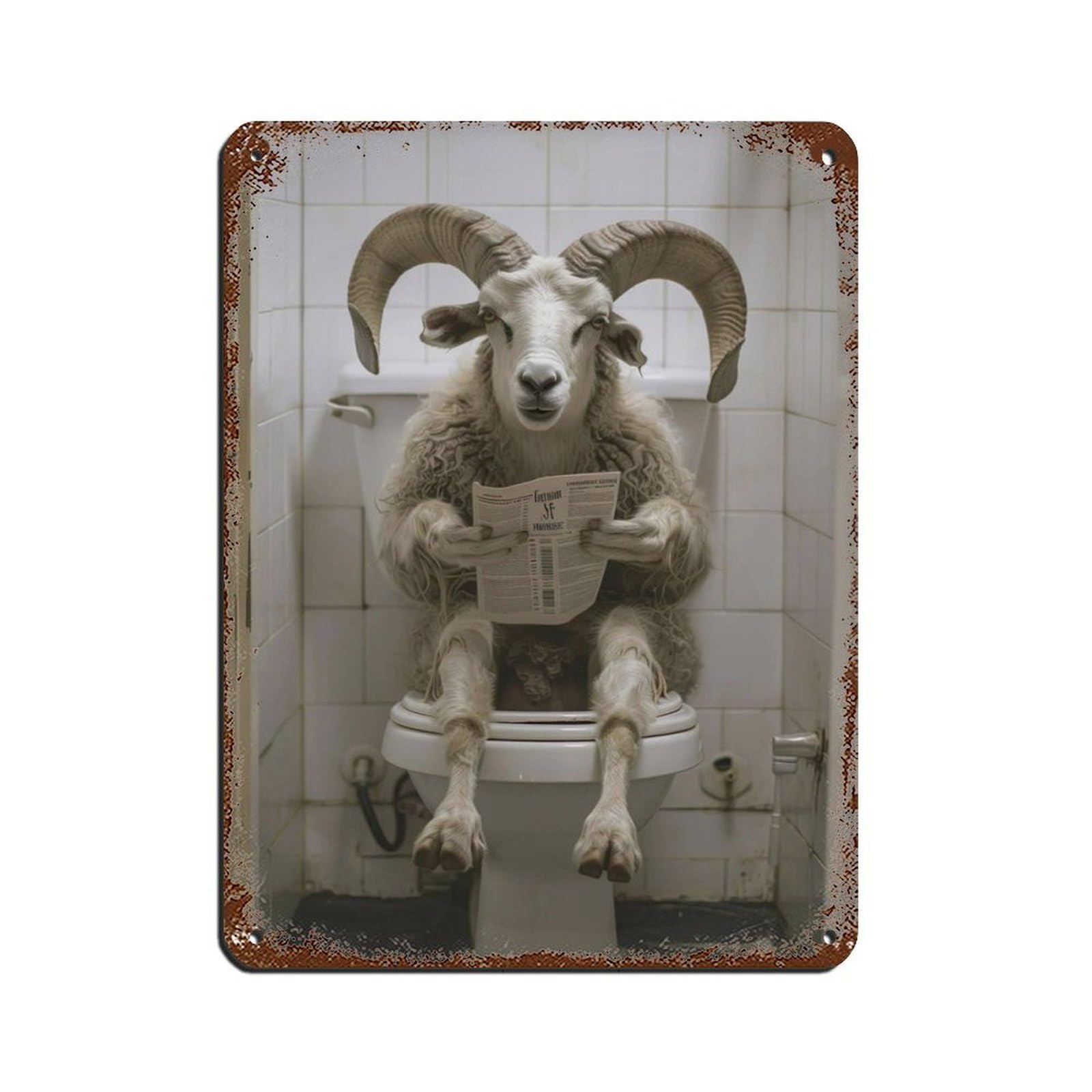 Ram Sitting on The Toilet Reading A Newspaper (5) Tin Sign Vintage Metal Pub Club Cafe Bar Home Wall Art Decoration Poster Retro 12x16inch(30x40cm)