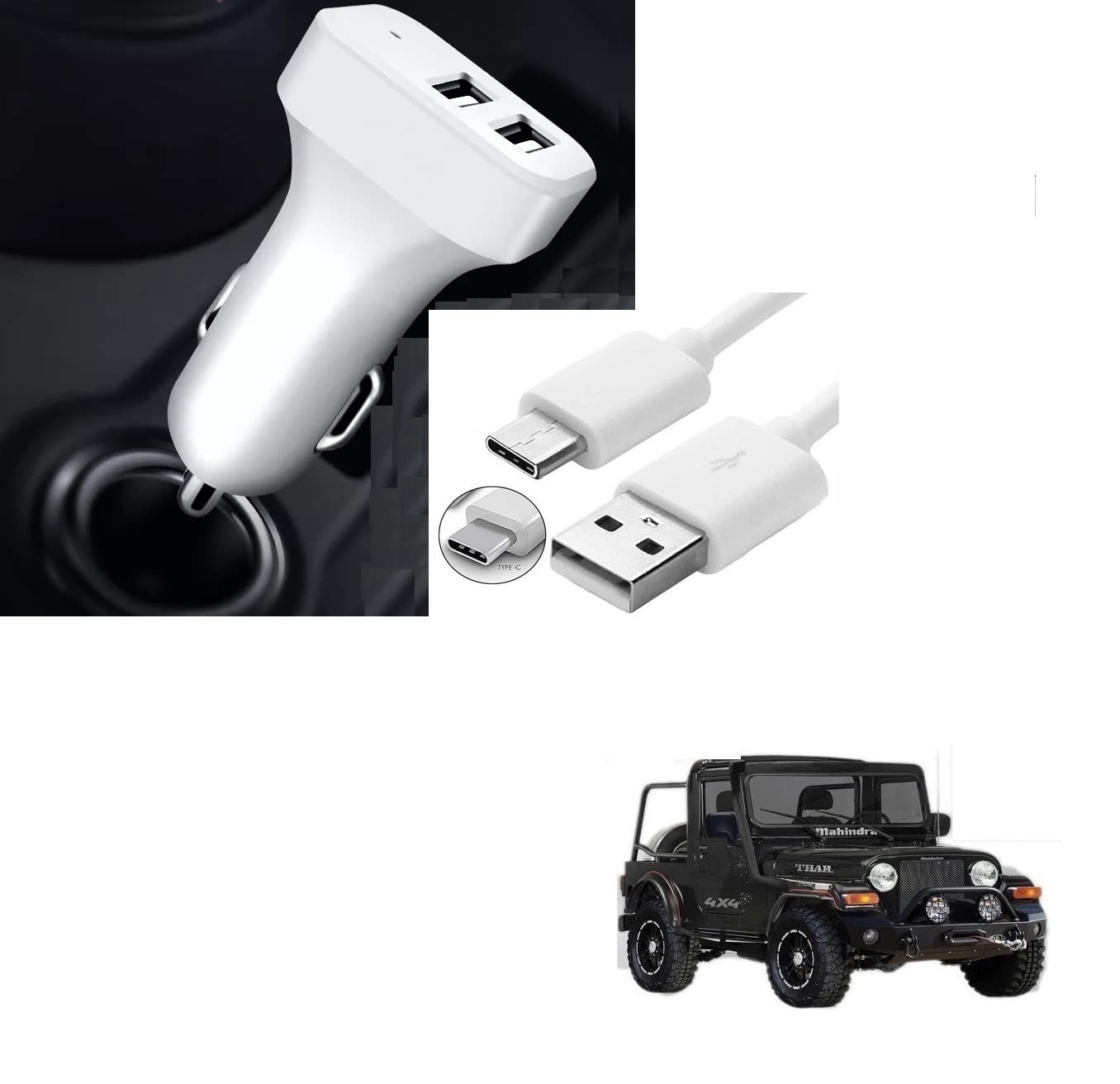 Kozdiko 5.1 Amp 2 USB Fast Car Charger with C-Type Cable for Mahindra Thar-picture-32