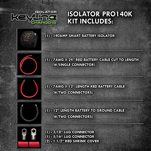 12V 140 Amp Dual Battery Smart Isolator & ATV UTV Wiring Kit by KeyLine Chargers - Voltage Sensitive Relay - VSR