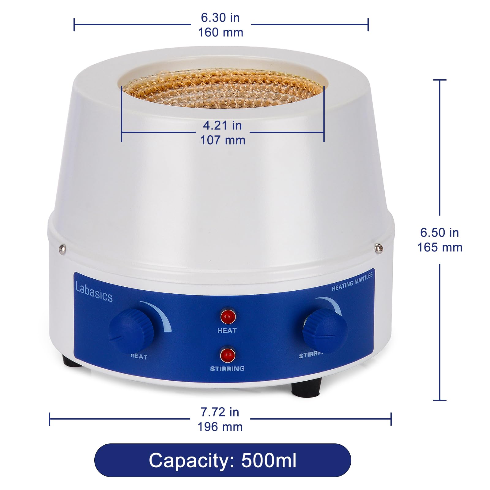 Labasics Manto Calefactor de Laboratorio, Calefacción y Agitación Electrotérmica Manto Calefactor Magnética Agitador 0-1600 RPM Temperatura Control 220V / 380 Celsius, 250W, 500 ml