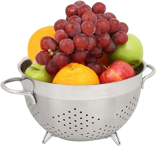 Miniatura 7 de Colador de acero inoxidable, colador de metal, para pasta, arroz, colador de 5 cuartos de galón, apto para lavavajillas