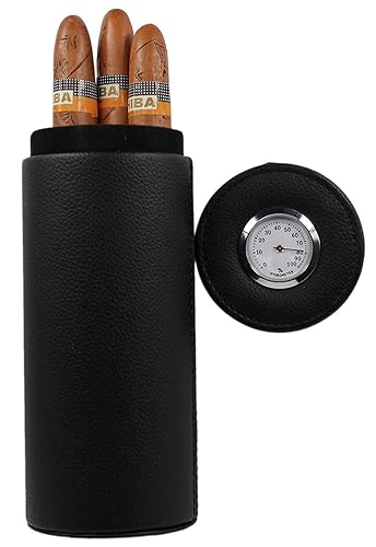 AMANCY Effective Black Leather Giftable Cigar Cylinder Humidor for 5